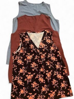 Floral & Solid Sleeveless Top Trio - Black Floral, Rust, Slate